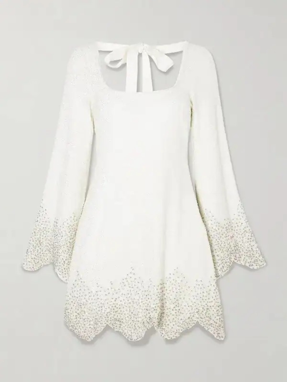 Clio Peppiatt Bridal Embellished Scalloped Stretch Tulle Chantilly Mini Dress S